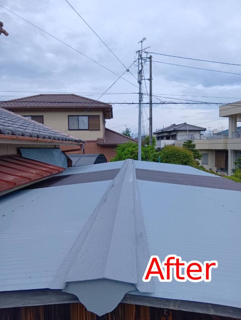 倉庫のスレート屋根をガルバリウム鋼板で改修