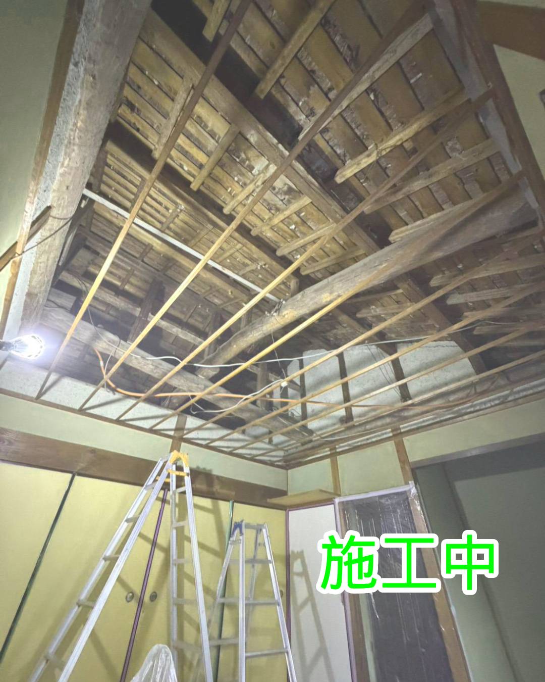 天井裏の清掃と害獣対策を含めたイナゴ天井の張替え